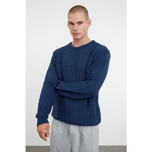 Trendyol Indigo Regular Crew Neck Textured Knitwear Sweater