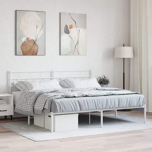 VidaXL Kovinski posteljni okvir z vzglavjem bel 180x200 cm Slike