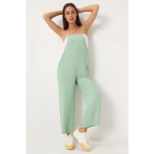 Happiness İstanbul Women's Green Pocketed Gardener Overalls