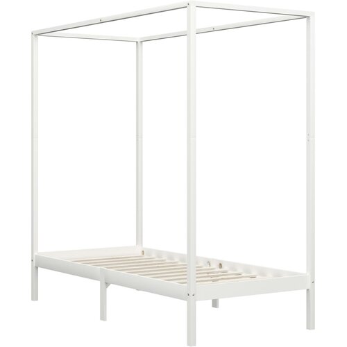 Maison Chic Posteljni okvir - Enojna postelja - Postelja za odrasle z baldahinom bel iz trdne borovine 90x200 cm, (21696700) Slike