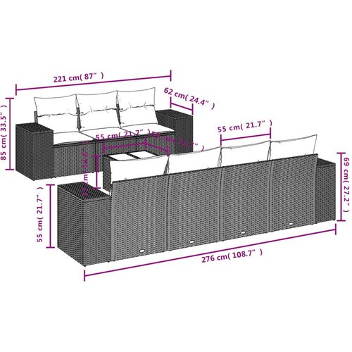VidaXL 8-dijelni set vrtnih sofa od poliratana s jastucima bež Slike