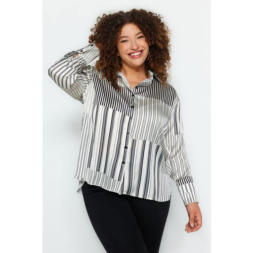 Trendyol Curve Black and White Striped Woven Shirt Cene