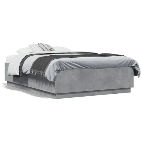  Okvir krevet s LED svjetlima siva boja betona 135x190 cm drveni