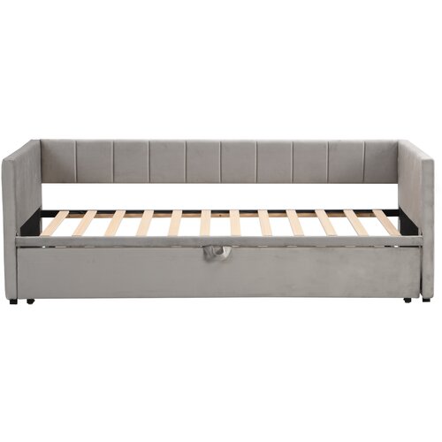 Lumor Izvlečna postelja oblazinjena 90/180x200 cm kavč postelja iz žameta z letvenim dnom - svetlo siva, (22156312) Cene
