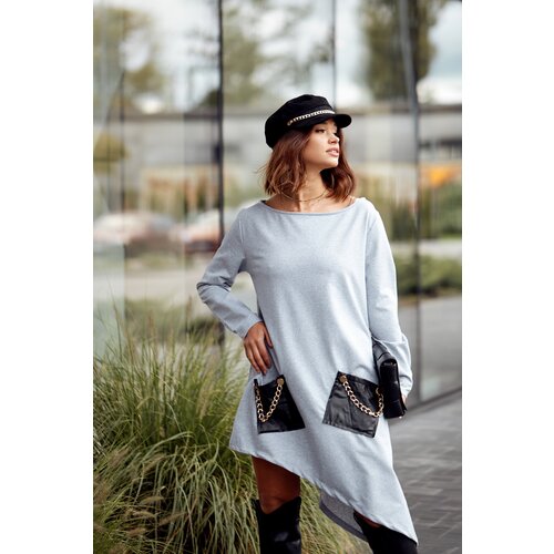 Fasardi Asymmetrical dress with light gray chains Slike