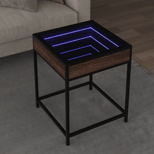VidaXL Klubska mizica z neskončnimi LED rjavi hrast 40x40x51 cm Slike