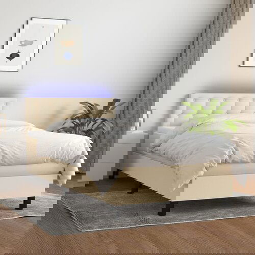 vidaXL Box spring postelja z vzmetnico LED krem 90x190 cm blago Cene