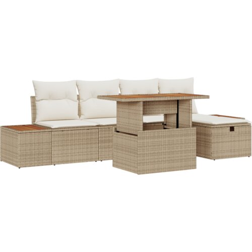 vidaXL 6-dijelni vrtni sofa set s jastučićima bež poli ratan acacia Cene
