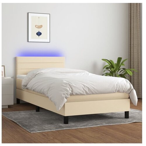  Box spring postelja z vzmetnico LED krem 90x200 cm blago Cene