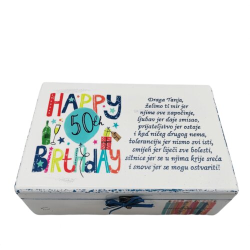  Unikatna &scaron;katla za rojstni dan - personalizirano darilo s sporočilom ljubezni in sreče - 1. Happy birthday - modra &Scaron;1807 Cene
