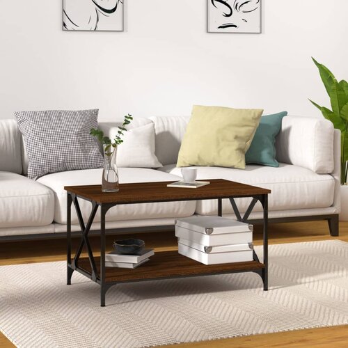 VidaXL Klubska mizica rjav hrast 80x50x45 cm inženirski les in železo Slike