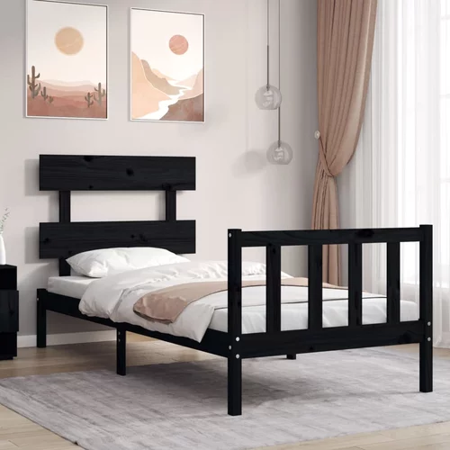 vidaXL Okvir kreveta s uzglavljem crni 3FT za jednu osobu masivno drvo