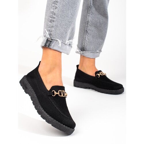 SHELOVET Women's textile moccasins black Slike