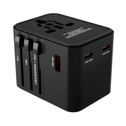 Univerzalni potovalni adapter za UK / US / EU / Kitajska, 2 x USB-C izhod in 1 x USB-A izhod Slike
