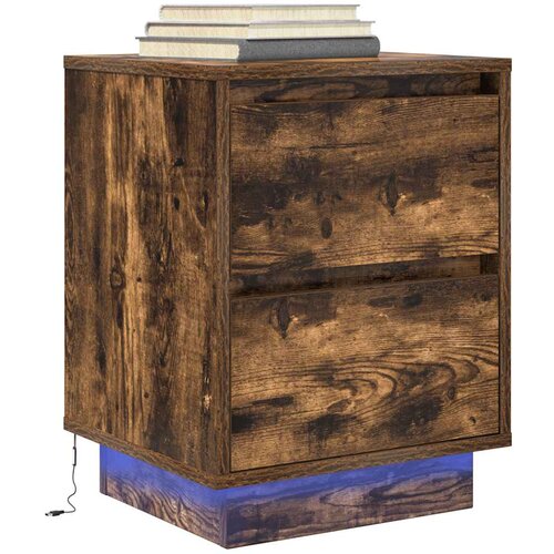 vidaXL Nočna omarica z LED svetili Smoked Oak 38x34x50 cm Cene