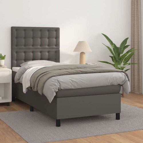  Box spring postelja z vzmetnico siva 90x200 cm umetno usnje, (20846601) Slike