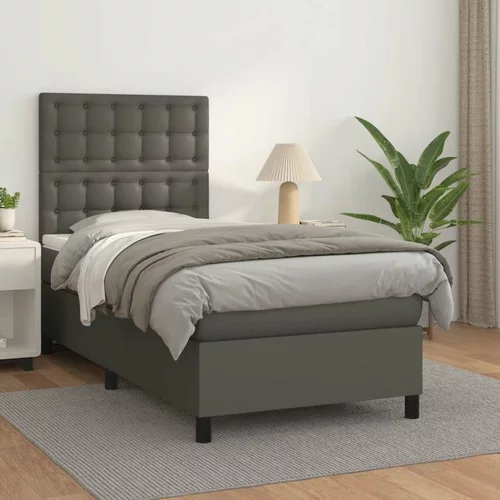  Box spring postelja z vzmetnico siva 90x200 cm umetno usnje, (20846601)