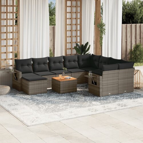 vidaXL 11-dijelni set vrtnih sofa od poliratana s jastucima sivi Cijene