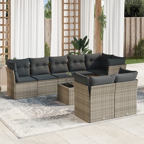 vidaXL 9-dijelni set vrtnih sofa od poliratana s jastucima sivi Cijene