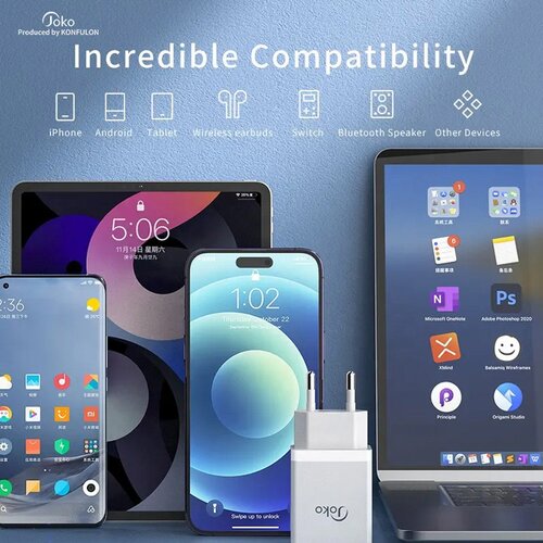  kucni punjac konfulon joko JK77 2.4A sa kablom usb na iphone lightning beli 1m Slike