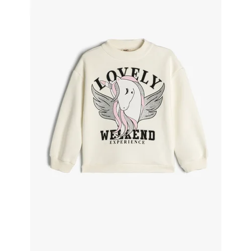 Koton Sweatshirt Unicorn Printed Crew Neck Long Sleeve Raised Cotton