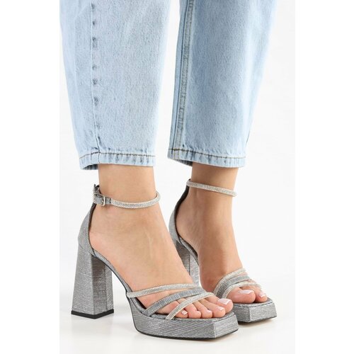 Shoeberry Women's Dian Platinum Glitter Platform Heeled Shoes Slike