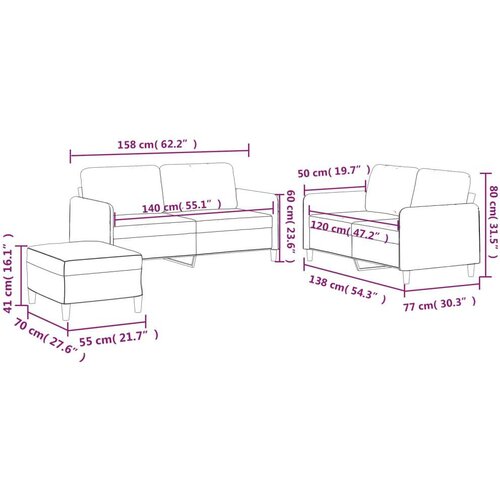  3-dijelni set sofa s jastucima crni od tkanine Slike