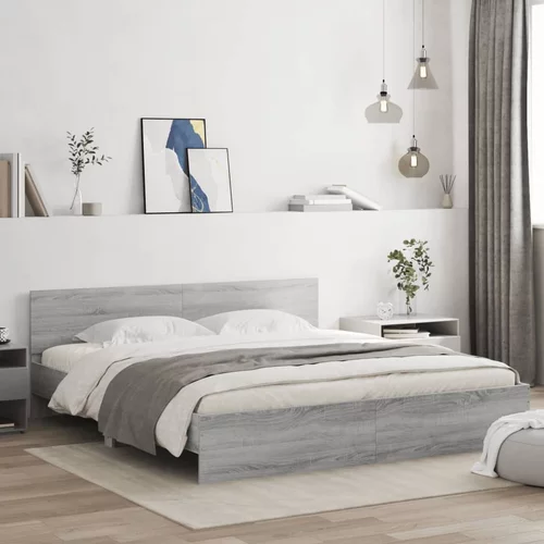 vidaXL Okvir kreveta s uzglavljem siva boja hrasta 180 x 200 cm