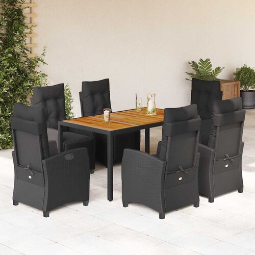  7-dijelni vrtni blagovaonski set s jastucima crni od poliratana Crna 150 cm table length Cene