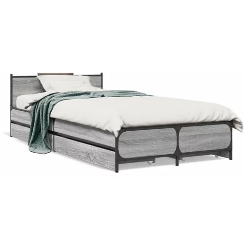  Okvir kreveta s ladicama siva boja hrasta 75 x 190 cm drveni