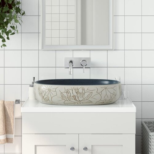Nadgradni umivaonik pje&scaron;čano-plavi ovalni 59x40x14 cm keramički Cijene