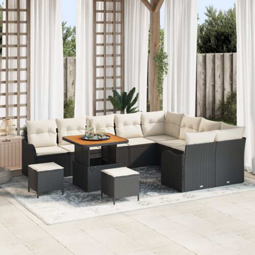 12 komporno vrtni sofa set s jastučićima crni poli ratan akacija Slike