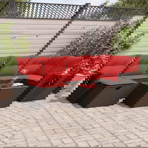 VidaXL 7-dijelni set vrtnih sofa od poliratana s jastucima smeđi Slike