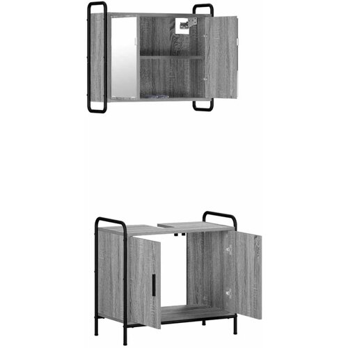  Set ormarića za kupaonicu 2 kom. Siva Sonoma 65 5 x 34 x 61 cm - Siva Sonoma Ormar s umivaonikom (2 vrata) + viseći ormar Slike