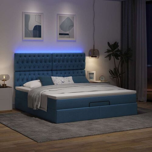 VidaXL Otomanski posteljni okvir z vzmetnico moder 180x200 cm blago Slike