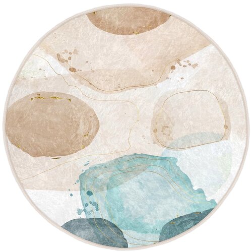 Mila Home Plavi/bež perivi okrugao tepih &amp;oslash; 100 cm Puddle &amp;ndash; Slike