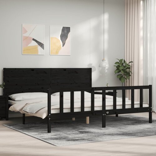 VidaXL Okvir za krevet s uzglavljem crni 200 x 200 cm od masivnog drva Slike