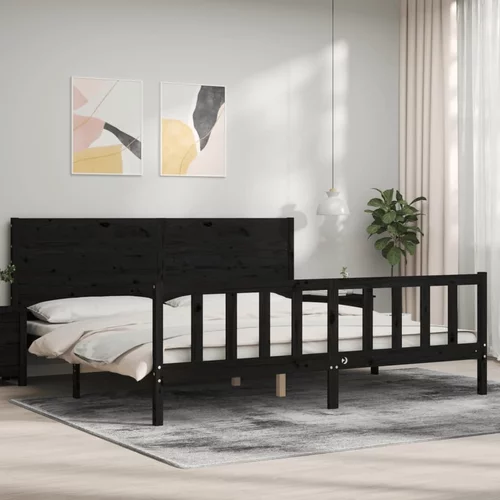 vidaXL Okvir za krevet s uzglavljem crni 200 x 200 cm od masivnog drva