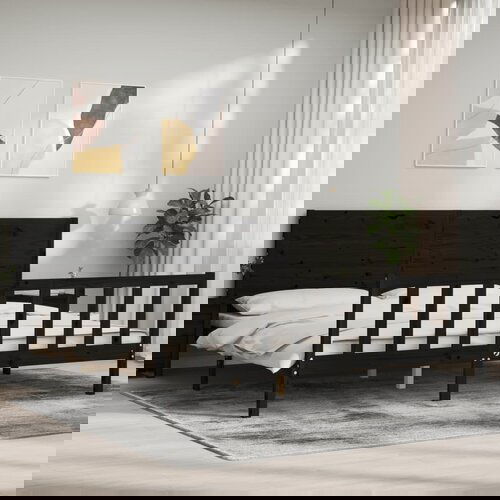 VidaXL Posteljni okvir z vzglavjem črn 200x200 cm trden les Slike