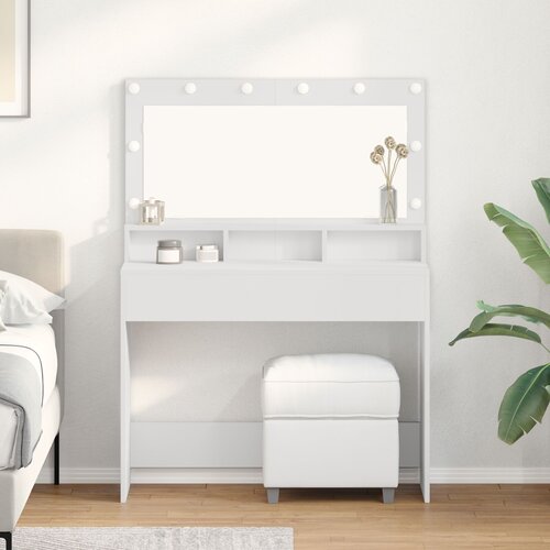 vidaXL bela mdf 100 x 41 x 135 cm ogledalo toaletna miza pravokotna Cene
