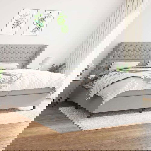  Box spring postelja z vzmetnico svetlo siva 200x200 cm blago, (20726170) Slike