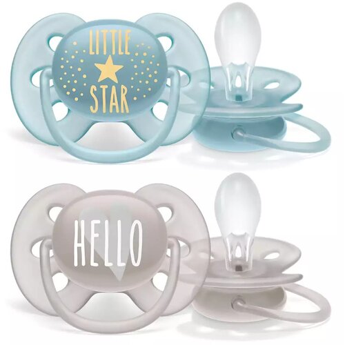 Avent tolažilna duda - silikon ultra soft, 6-18m, m, little star/hello, 2/1 Cene