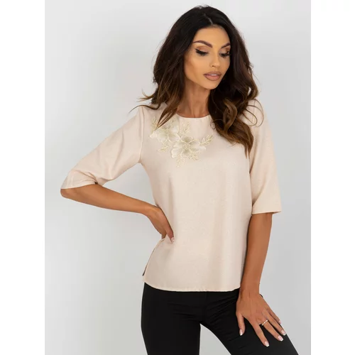 Fashion Hunters Beige shiny formal blouse with short sleeves