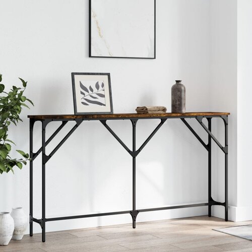 VidaXL Konzolna mizica dimljen hrast 140x23x75 cm inženirski les Slike