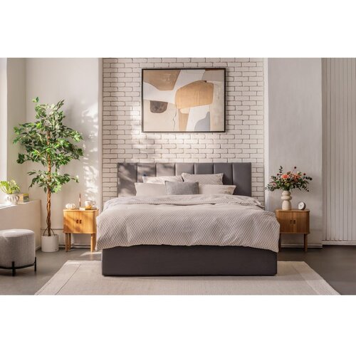 Bonami Selection Siva oblazinjena zakonska postelja s prostorom za shranjevanje z letvenim dnom 180x200 cm Thessa Bold Line &amp;ndash; Slike