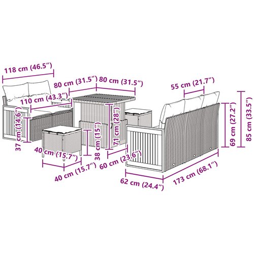  Sjedeća garnitura za vrt 8 kom. 8-Broj sjedala Crna 80 x 80 x 71 cm Slike
