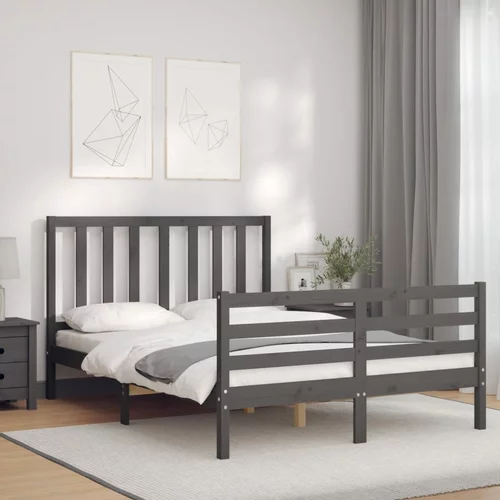  kreveta s uzglavljem sivi 140 x 190 cm od masivnog drva