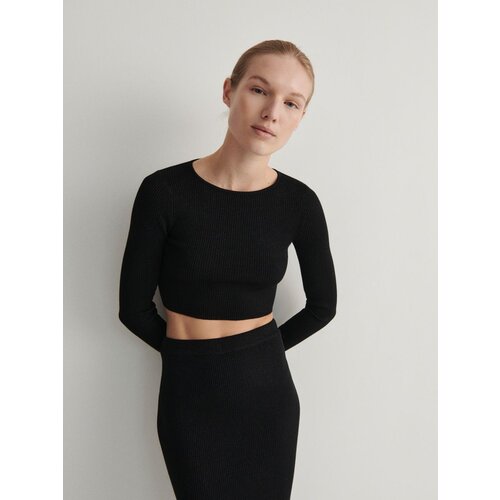 Reserved pleteni pullover s kovinskim sijajem - črna Cene