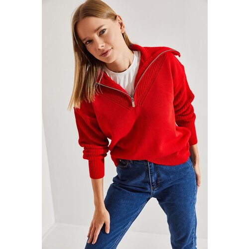 Bianco Lucci -i Women's Turtleneck Zipper Knitwear Sweater Slike