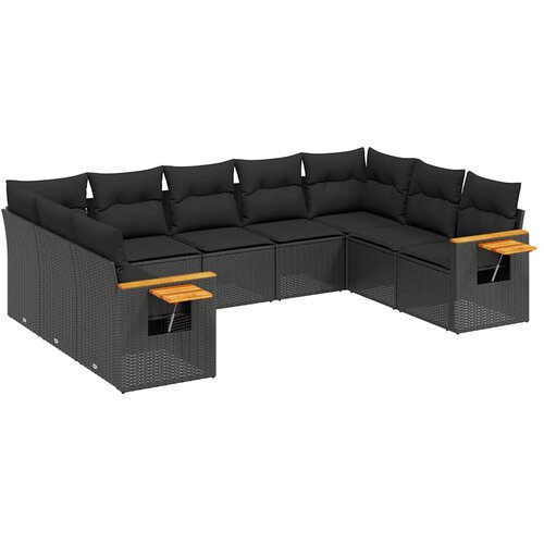  9-dijelni set vrtnih sofa s jastucima crni od poliratana Cijene
